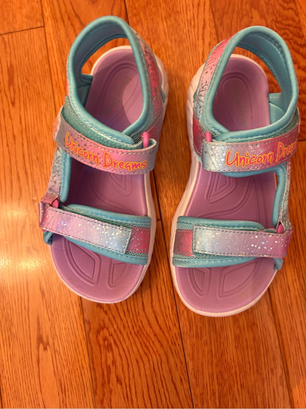 Unicorn Dreams Kids' Skechers Pastel Pink & Teal Sandals